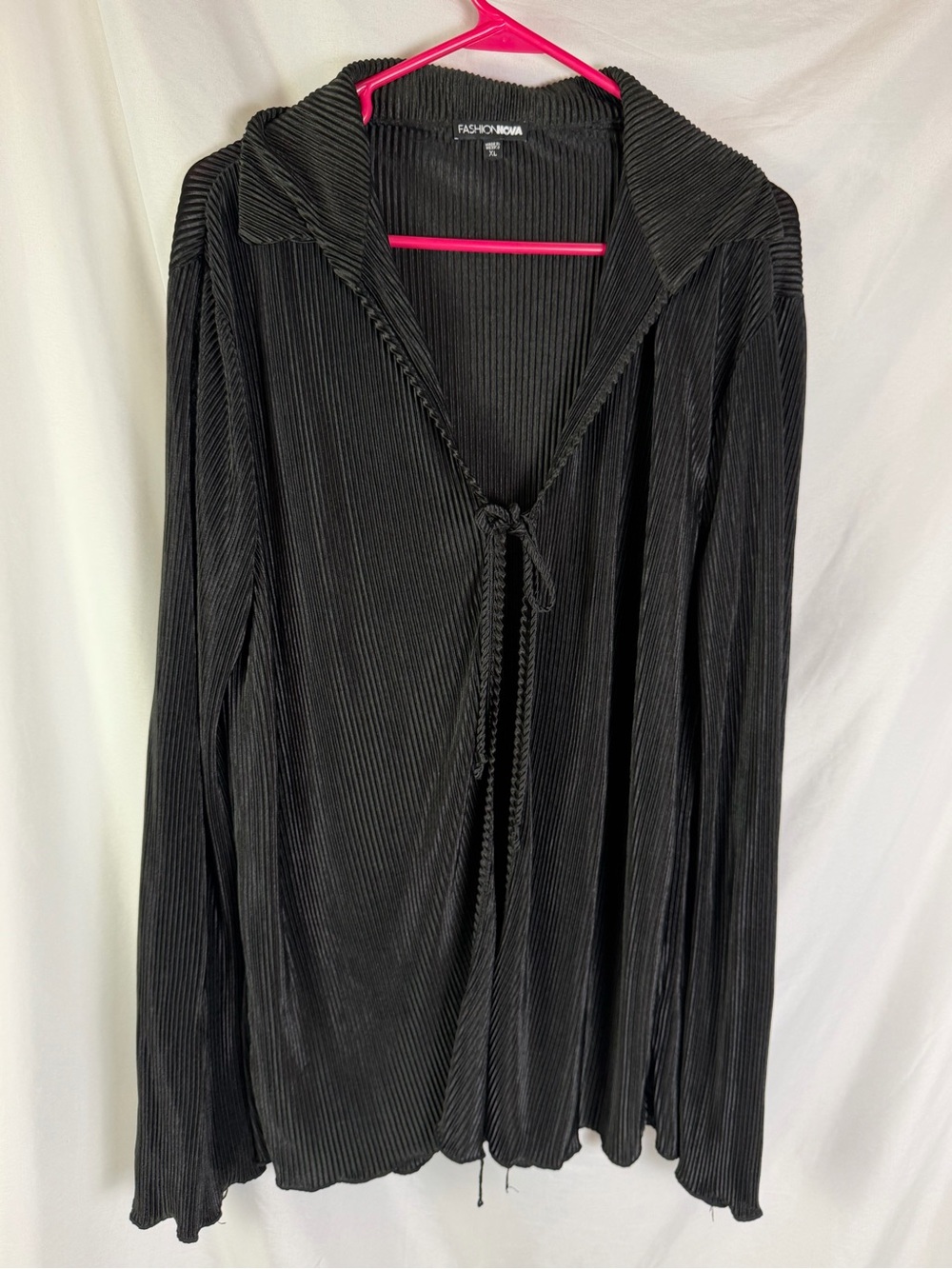Fashion Nova Black Pleated Tie-Front Cardigan XL